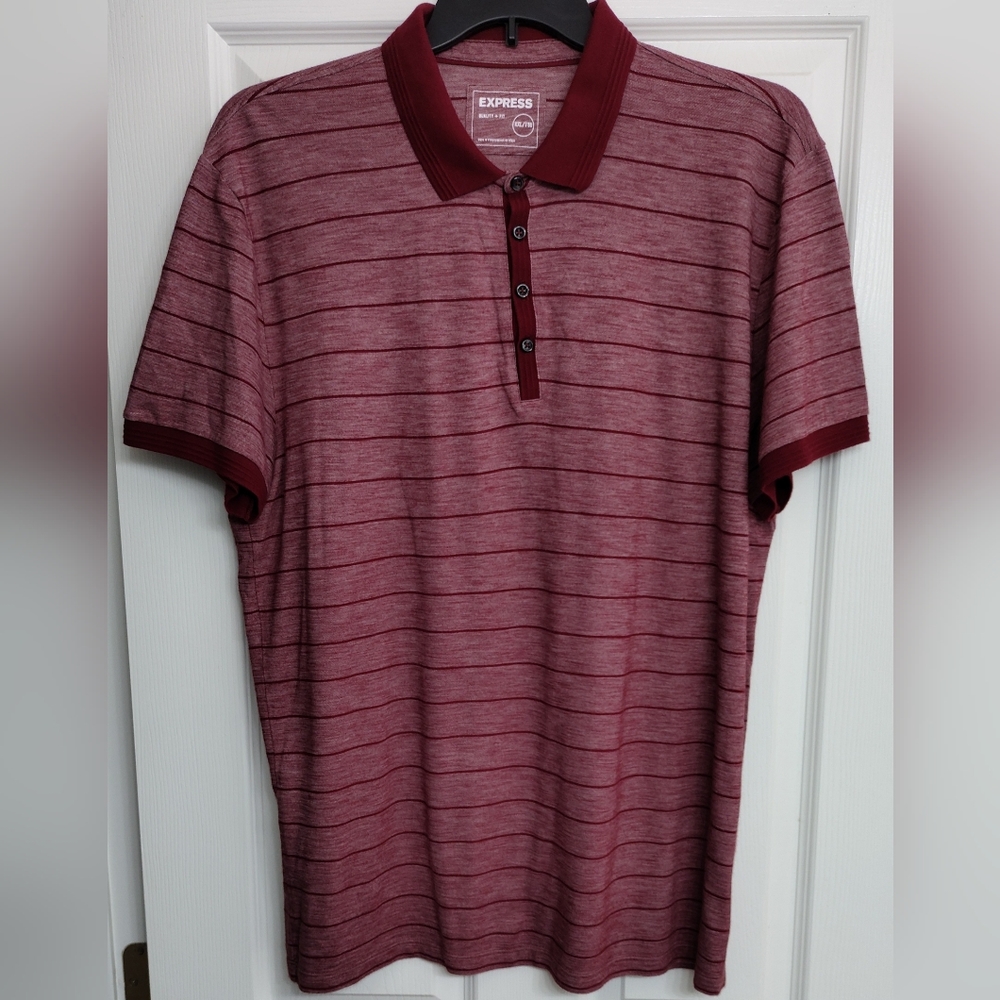 Express Men's XXL Red Multicolor Striped Short Sleeve Polo Shirt